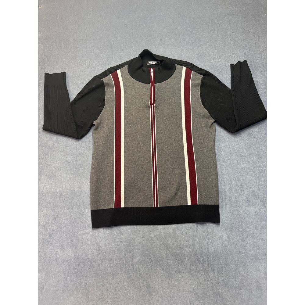 Paul Jones Men’s XL Quarter Zip Sweater Black with Maroon/White striping